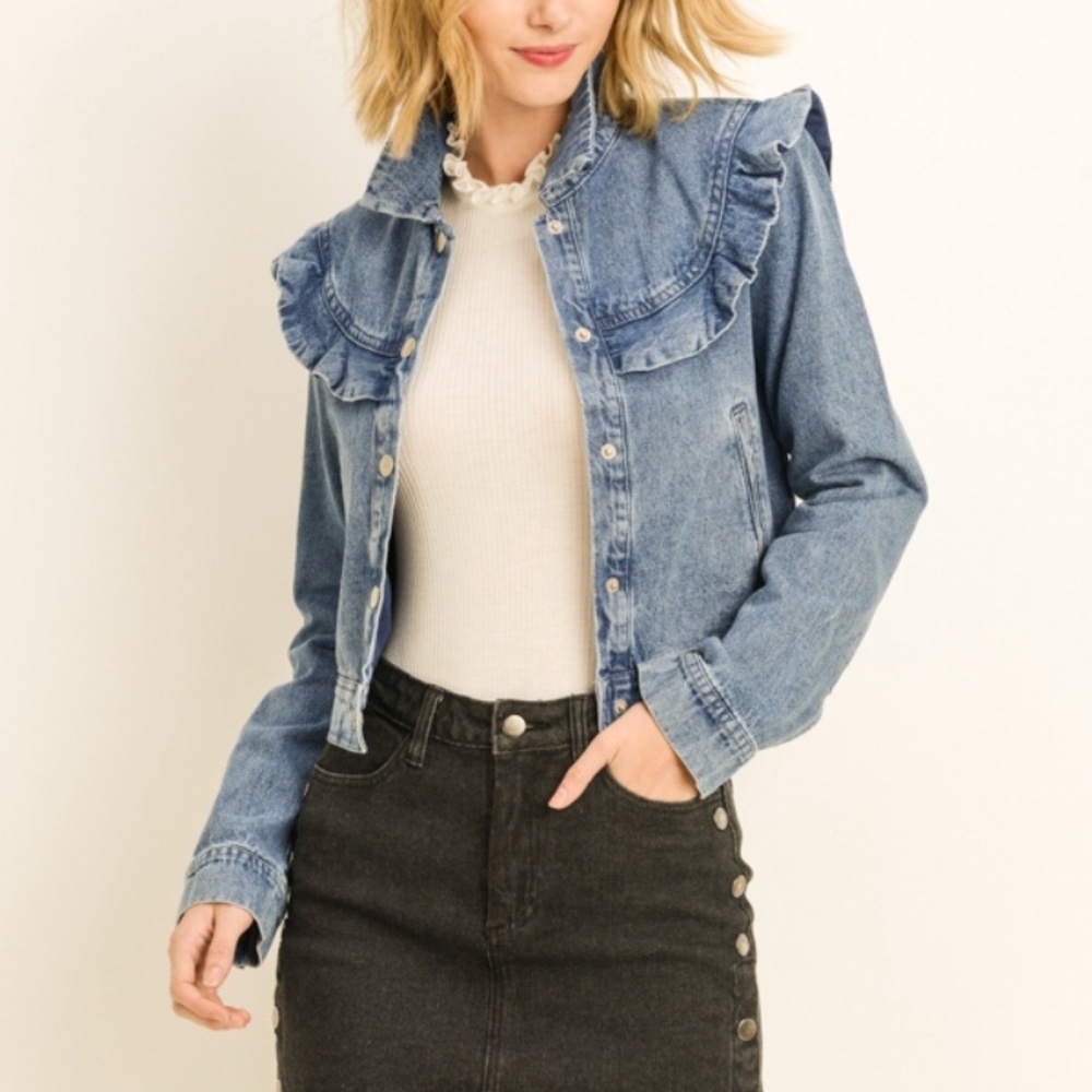 Denim Jacket with Ruffle